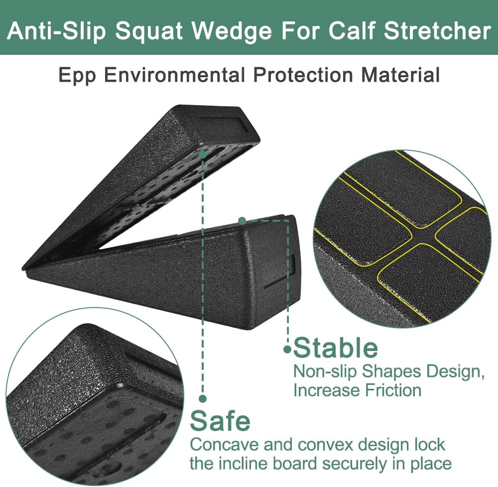 Slant Board Squat Wedge for Calf Stretching，3 Pcs 12″ x 6.3″ Foot Stretcher Balance Board for Plantar Fasciitis, Adjustable Foam Slant Board Wedge Great for Exercises