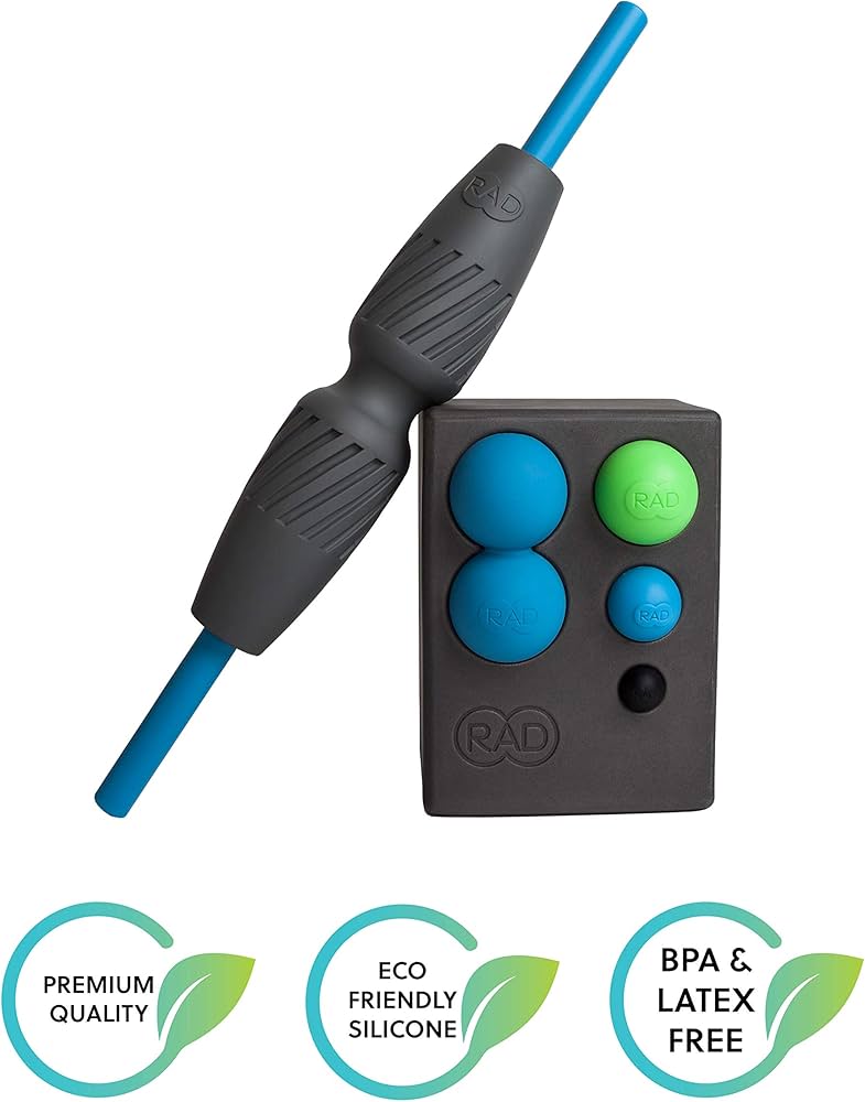 RAD All-in Kit – Foam Roller Set for Whole Body Massage & Myofascial Release – 7-in-1 Kit with Roller Stick, Yoga Block, Massage Balls – Muscle Recovery Tools for Mobility & Flexibility