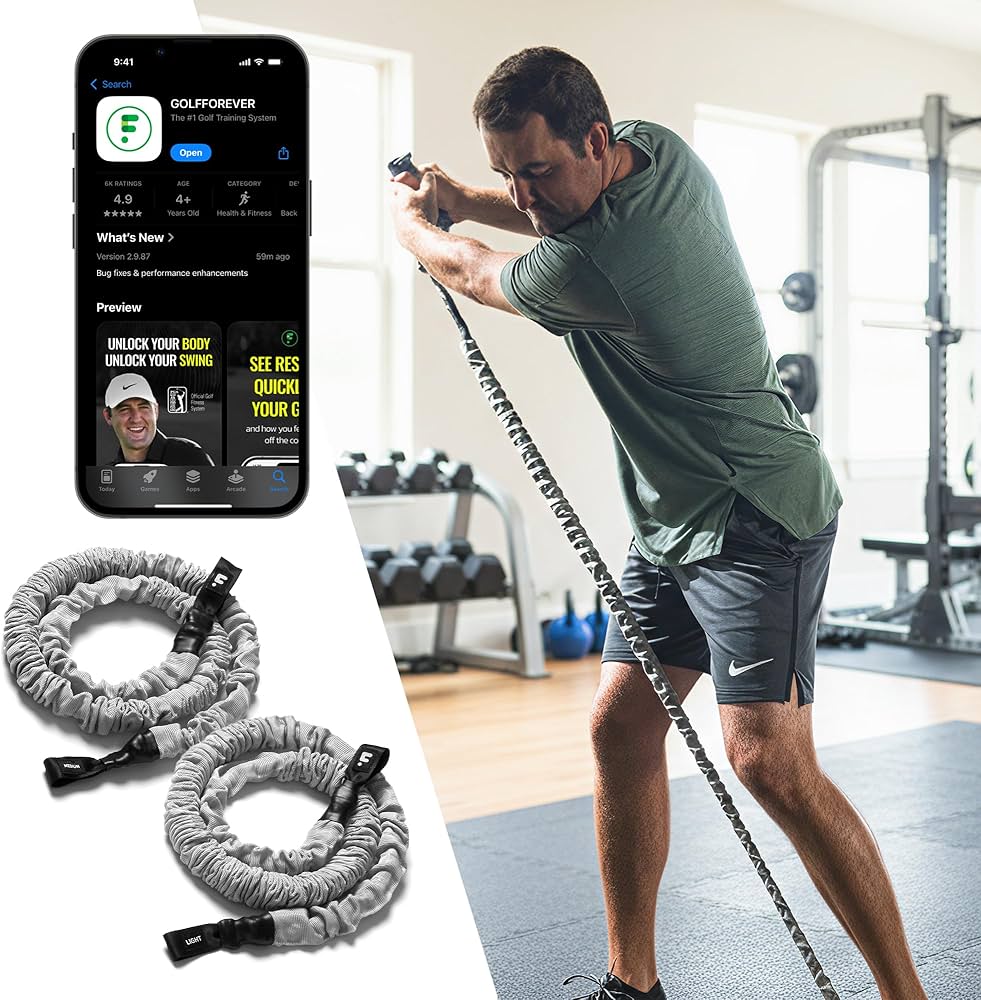GolfForever Resistance Bands + 3-Month App Membership – Golf Exercise & Pain Relief Video Routines – Improve Flexibility, Gain Distance, Reduce Golf-Related Pain