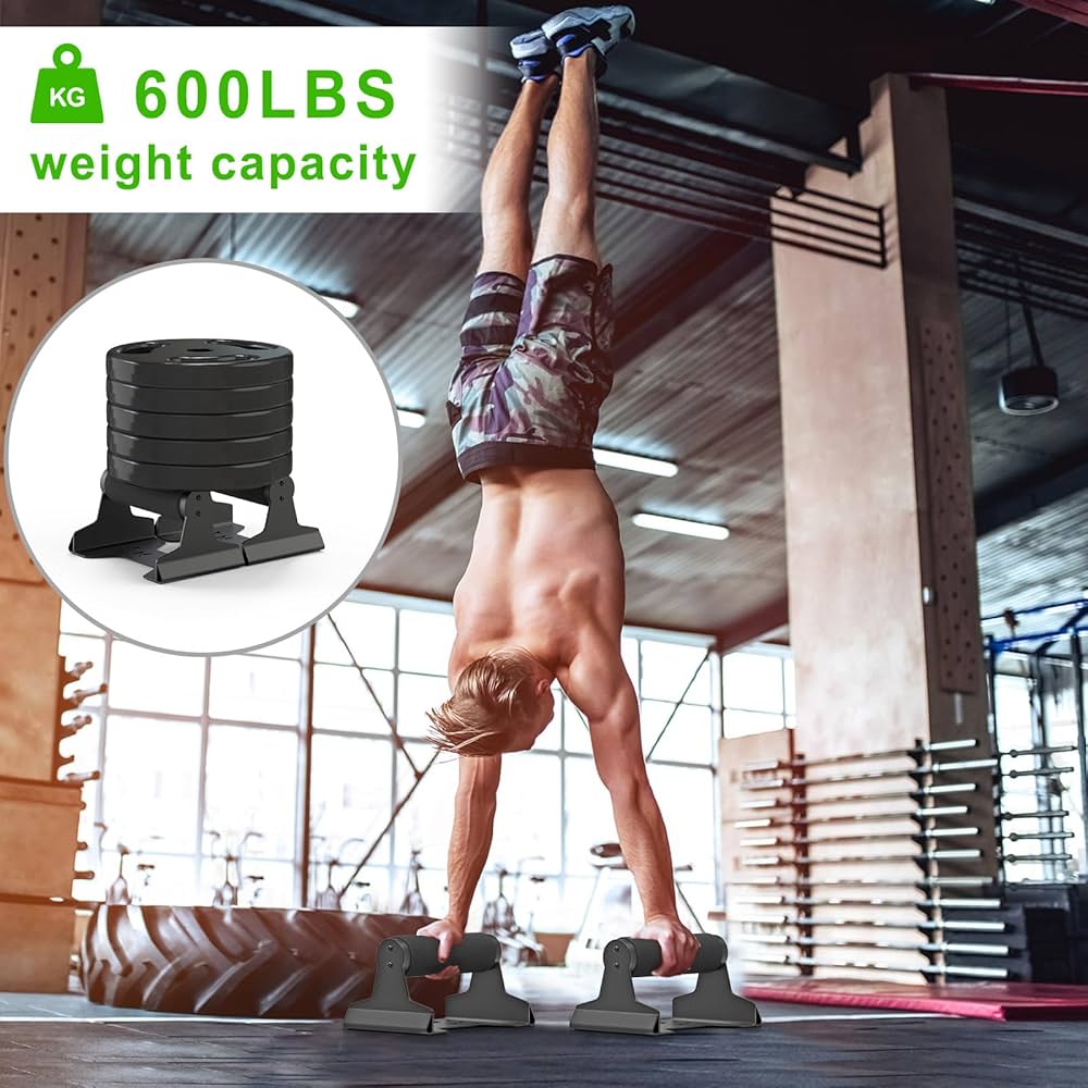 SELEWARE Wood push up bars Parallettes bars Anti-slip Handstand Bars for Calisthenics, Fitness, Floor workouts Solid Wood with Sturdy Metal Bracket, Support 600 lbs