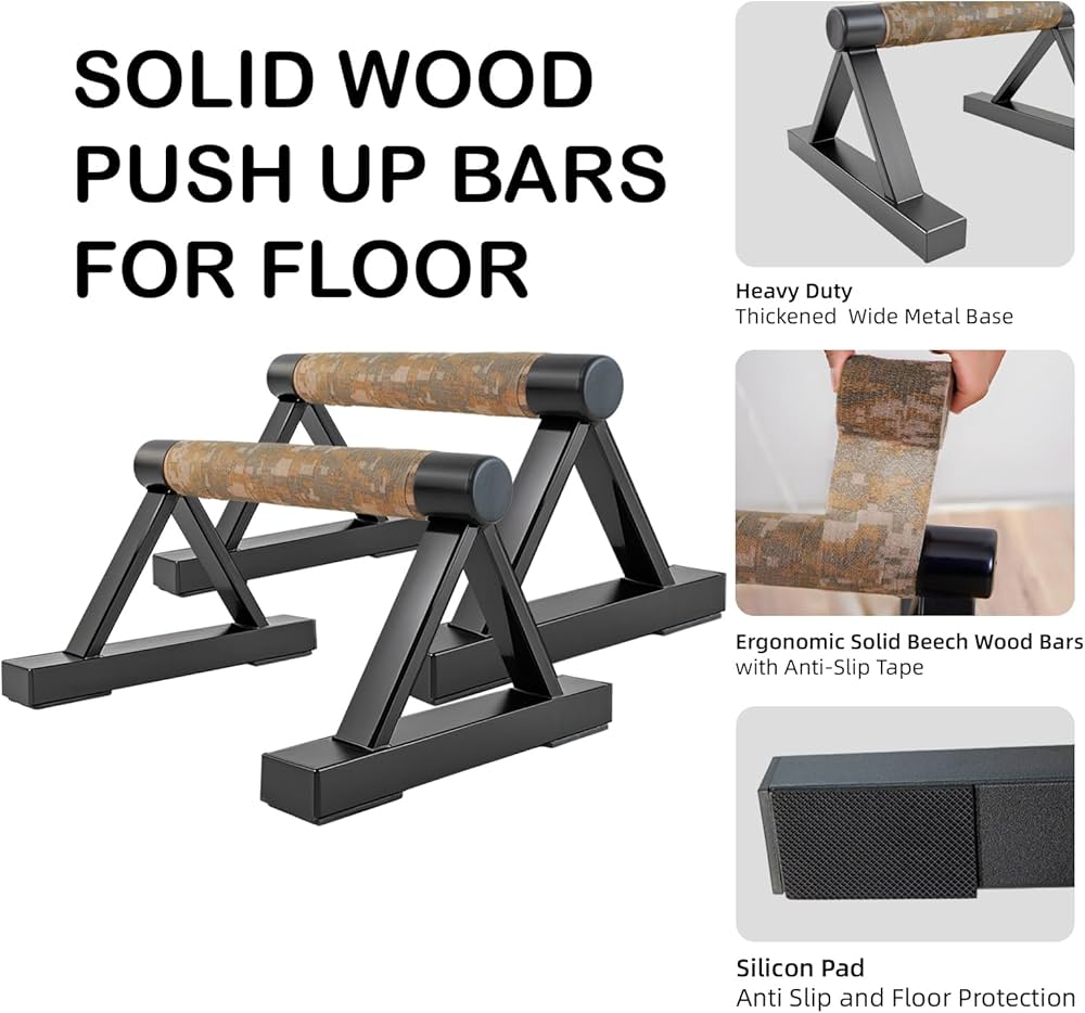 Wooden Calisthenics Parallettes Bars, Push up Handles Floor, Strength Training Pushup Stands, Parallel Handstand Bars for Home Workout Fitness