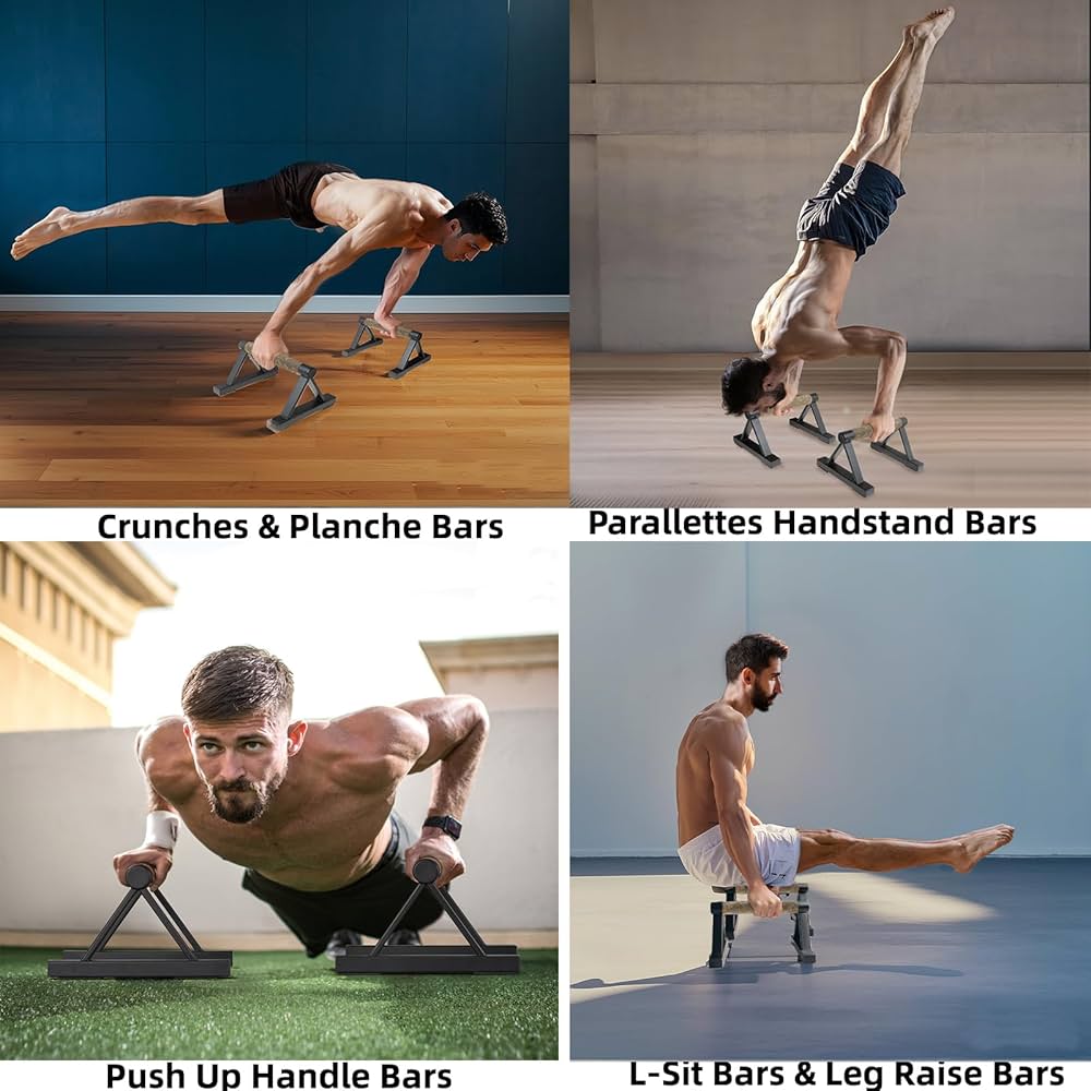 Wooden Calisthenics Parallettes Bars, Push up Handles Floor, Strength Training Pushup Stands, Parallel Handstand Bars for Home Workout Fitness