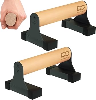 Double Circle Parallettes Push Up Bar with Ergonomic Wooden Handles – Calisthenics Equipment – Non-slip Parallel Bars for Strength Training and Calisthenics – Pushup Handles Parallettes Bars