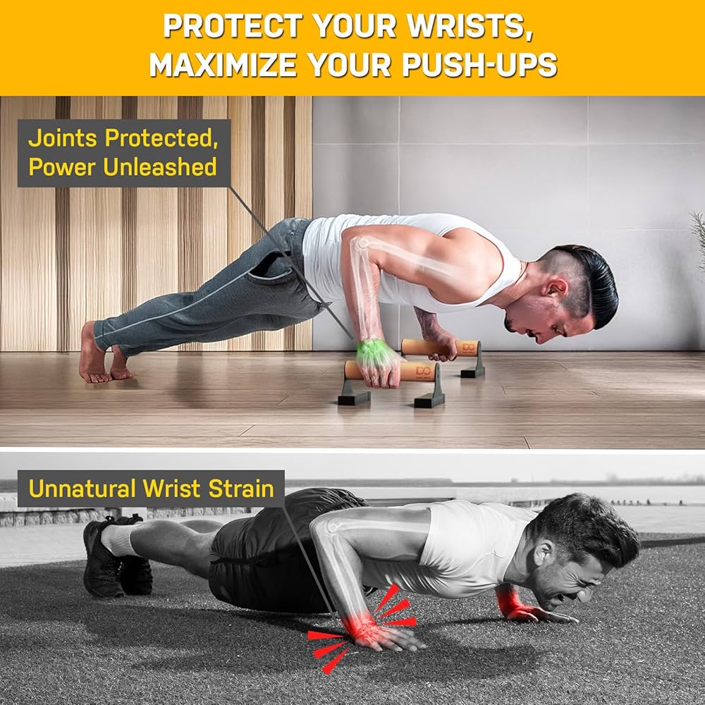 Double Circle Parallettes Push Up Bar with Ergonomic Wooden Handles – Calisthenics Equipment – Non-slip Parallel Bars for Strength Training and Calisthenics – Pushup Handles Parallettes Bars