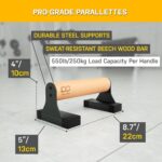 Double Circle Parallettes Push Up Bar with Ergonomic Wooden Handles – Calisthenics Equipment – Non-slip Parallel Bars for Strength Training and Calisthenics – Pushup Handles Parallettes Bars