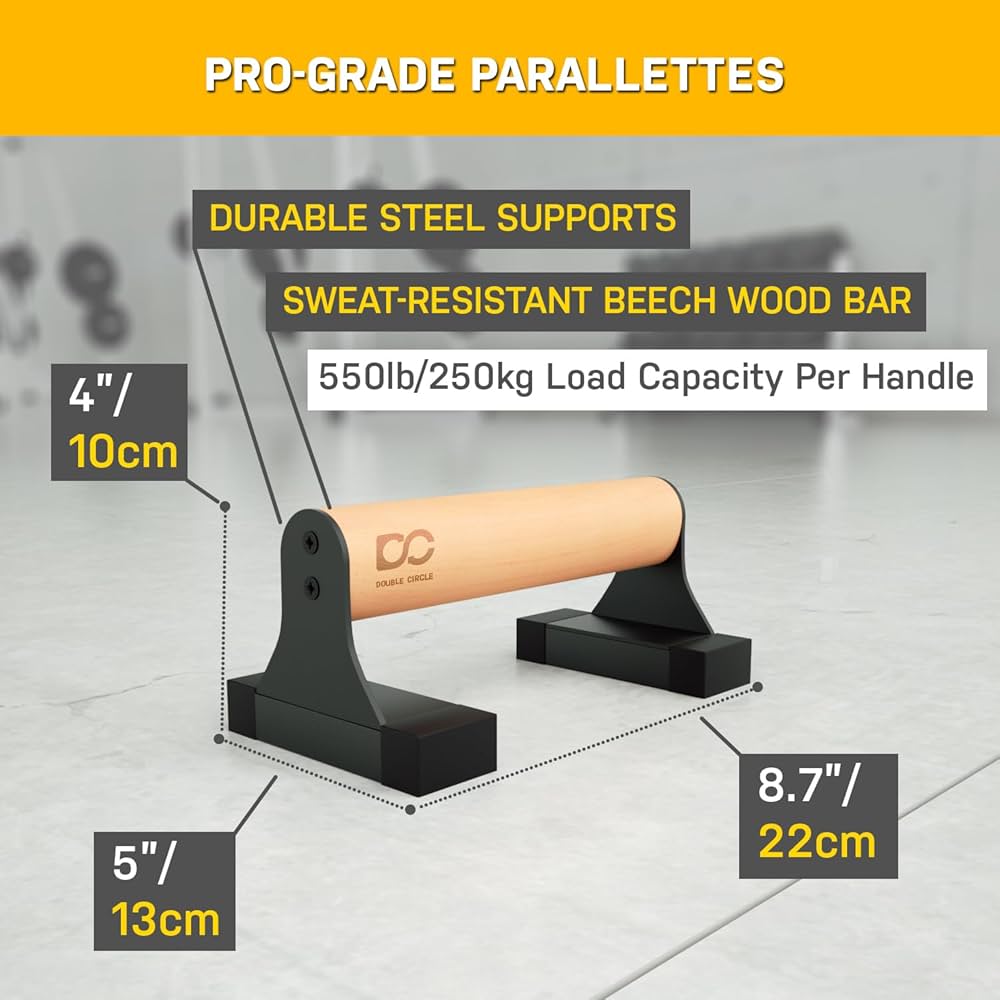 Double Circle Parallettes Push Up Bar with Ergonomic Wooden Handles – Calisthenics Equipment – Non-slip Parallel Bars for Strength Training and Calisthenics – Pushup Handles Parallettes Bars