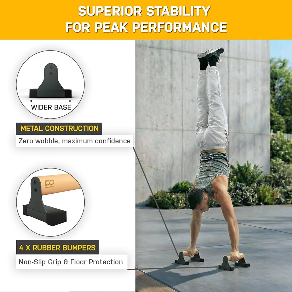 Double Circle Parallettes Push Up Bar with Ergonomic Wooden Handles – Calisthenics Equipment – Non-slip Parallel Bars for Strength Training and Calisthenics – Pushup Handles Parallettes Bars