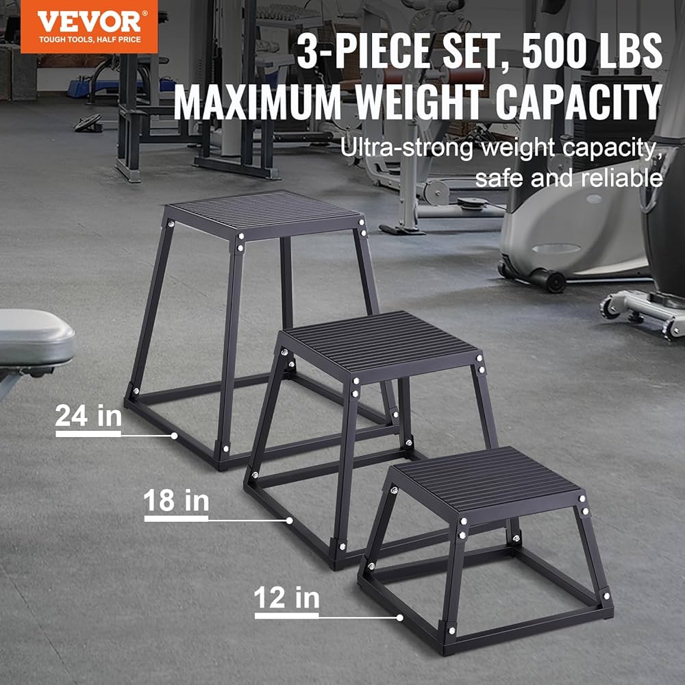 VEVOR Plyometric Jump Box, 18 Inch Plyo Box, Steel Plyometric Platform and Jumping Agility Box, Anti-Slip Fitness Exercise Step Up Box for Home Gym Training, Conditioning Strength Training