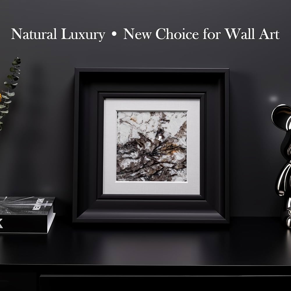 Natural Marble Decorative Wall Art Home Decor for Living Room Abstract Stone Painting Bedroom Aesthetic Office Farmhouse Fall Rustic Heavy Texture Picture Framed 14×14 inch Pandora Stone