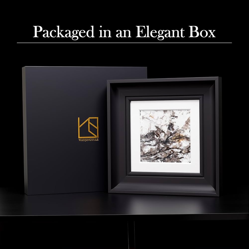 Natural Marble Decorative Wall Art Home Decor for Living Room Abstract Stone Painting Bedroom Aesthetic Office Farmhouse Fall Rustic Heavy Texture Picture Framed 14×14 inch Pandora Stone