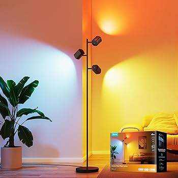 Govee Tree Floor Lamp for Bedroom, 3 Rotatable Lights Compatible with SmartThings, Alexa, and Matter, LED Black Modern Standing Lamp with Adjustable Focus, Music Sync for Living Room, Home Decor