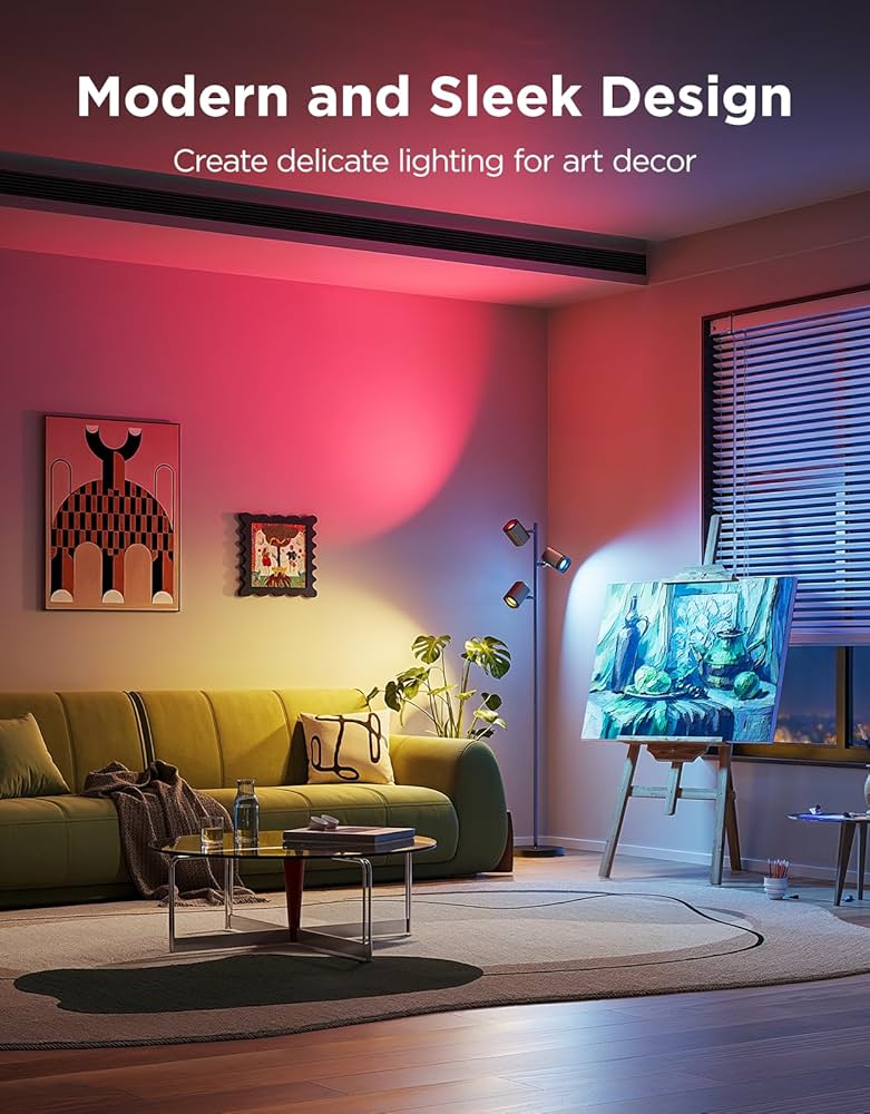 Govee Tree Floor Lamp for Bedroom, 3 Rotatable Lights Compatible with SmartThings, Alexa, and Matter, LED Black Modern Standing Lamp with Adjustable Focus, Music Sync for Living Room, Home Decor