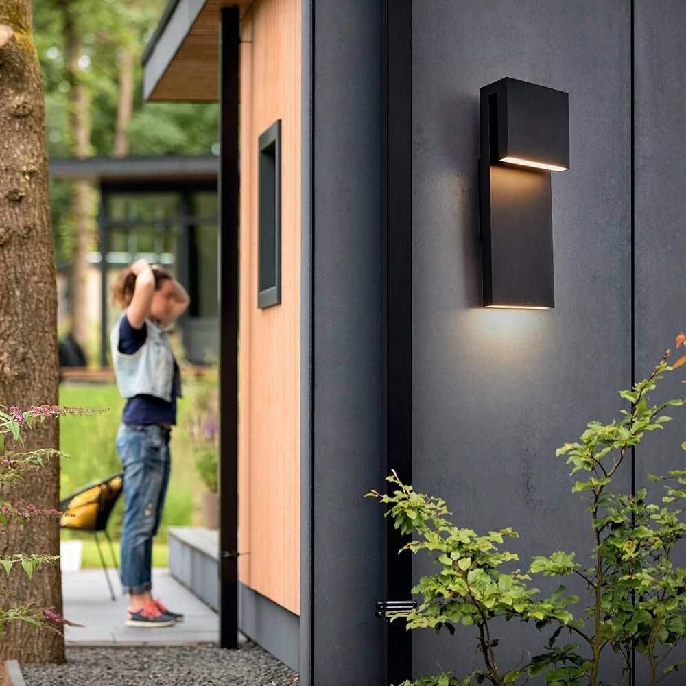 Modern LED Outdoor Wall Sconce 17W Integrated LED Outdoor Wall Mount,Anti Rust Textured Black Suit for Wet Locations and All Rooms,Easily Installed in Any Direction.Bulb Included.
