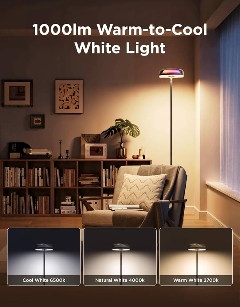 Govee Uplighter Floor Lamp for Living Room, RGBIC Ripple Projector, Floor Lamp for Bedroom, Compatible with SmartThings, Alexa, and Matter, LED Modern Corner Floor Light, Warm Cool White Standing Lamp