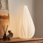 RONDURE 12.5″ Modern Ceramic Table Lamp, Fully Dimmable Modern Bedside Lamps for Bedroom, Living Room and Nightstand, White Translucent Ceramic Shade, Warm Ambient Lighting, Corded, Bulb IncludedI’m