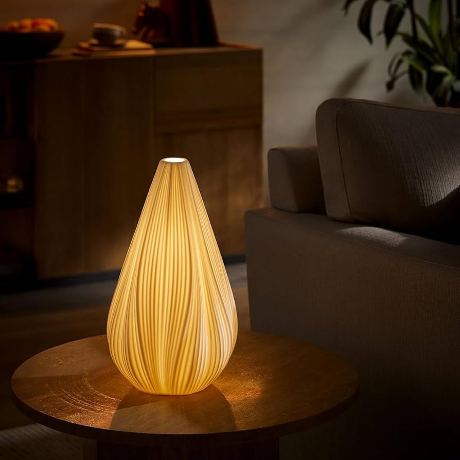 RONDURE 12.5″ Modern Ceramic Table Lamp, Fully Dimmable Modern Bedside Lamps for Bedroom, Living Room and Nightstand, White Translucent Ceramic Shade, Warm Ambient Lighting, Corded, Bulb IncludedI’m