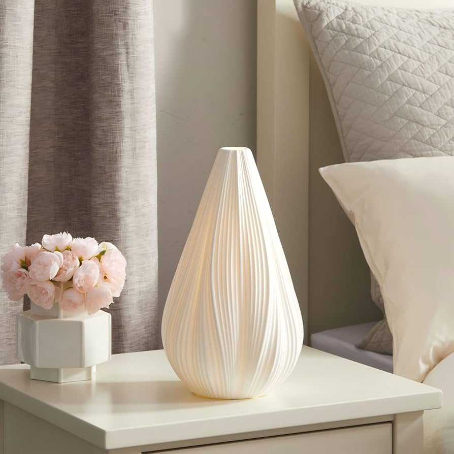 RONDURE 12.5″ Modern Ceramic Table Lamp, Fully Dimmable Modern Bedside Lamps for Bedroom, Living Room and Nightstand, White Translucent Ceramic Shade, Warm Ambient Lighting, Corded, Bulb IncludedI’m