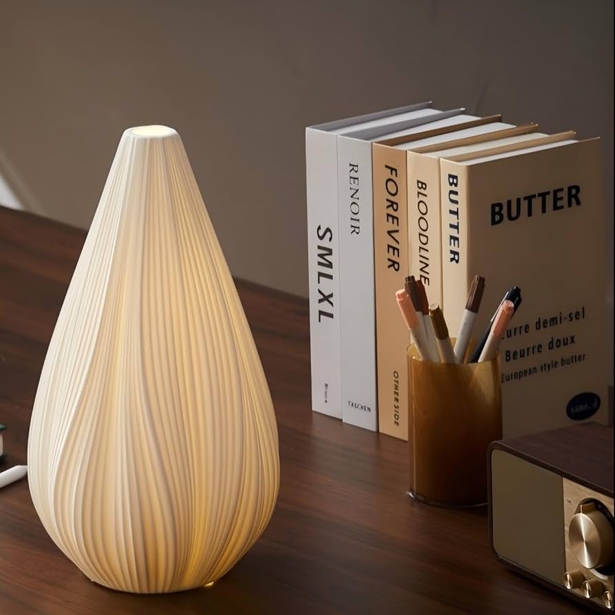 RONDURE 12.5″ Modern Ceramic Table Lamp, Fully Dimmable Modern Bedside Lamps for Bedroom, Living Room and Nightstand, White Translucent Ceramic Shade, Warm Ambient Lighting, Corded, Bulb IncludedI’m