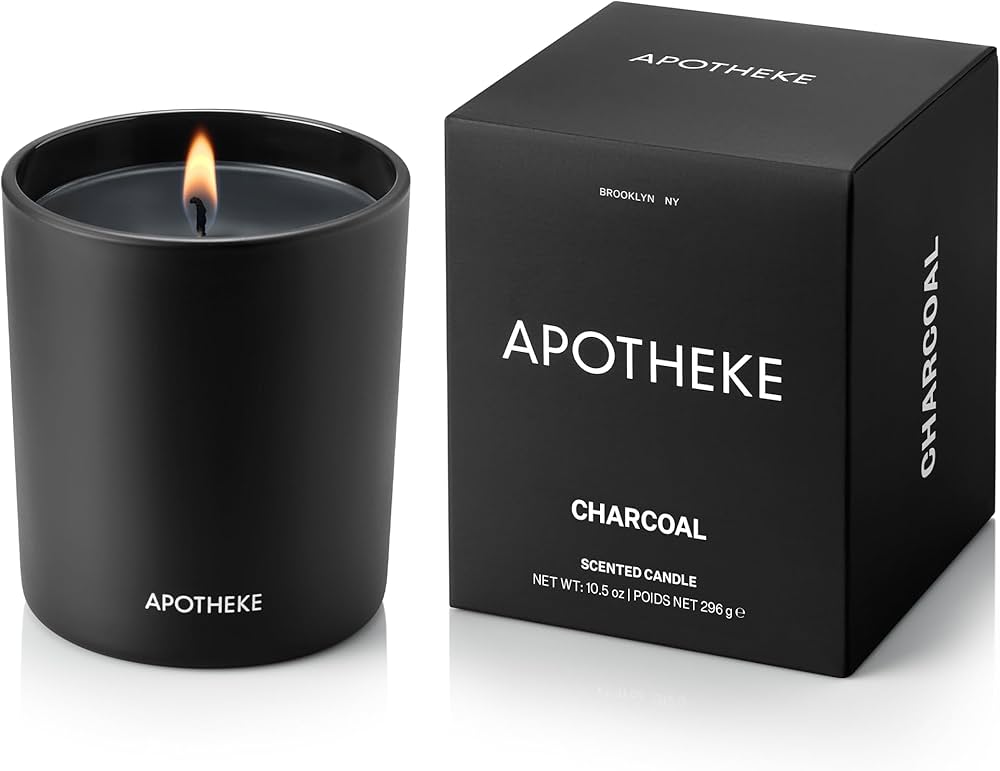 Apotheke Signature Scented Candles for Home, Charcoal – 10.5 oz – Soy Wax, Non Toxic, Large Jar Black – Luxury Candle Gifts for Women & Men – Cedarwood, Sandalwood, Oud, and Amber