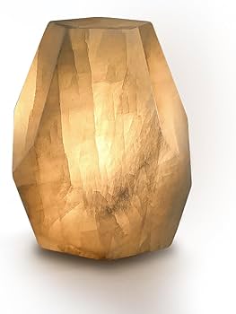 Artsolute Handcrafted Solid Stone Lamp Carved from Natural Calcite, Unique Crystal Texture, Dimmable Small Table Lamp for Bedside, Accent, Pentagon White