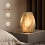 Artsolute Handcrafted Solid Stone Lamp Carved from Natural Calcite, Unique Crystal Texture, Dimmable Small Table Lamp for Bedside, Accent, Pentagon White