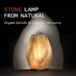 Artsolute Handcrafted Solid Stone Lamp Carved from Natural Calcite, Unique Crystal Texture, Dimmable Small Table Lamp for Bedside, Accent, Pentagon White