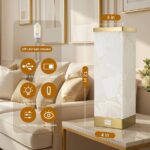 Scenekoy Alabaster Table Lamp for Bedroom Living Room, 3-Way Dimmable Bulb with Memory Function, Modern Bedside Lamps with USB A+C Ports for Nightstand Office Living Room Bedroom(Bulb Included)