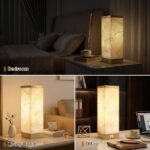Scenekoy Alabaster Table Lamp for Bedroom Living Room, 3-Way Dimmable Bulb with Memory Function, Modern Bedside Lamps with USB A+C Ports for Nightstand Office Living Room Bedroom(Bulb Included)