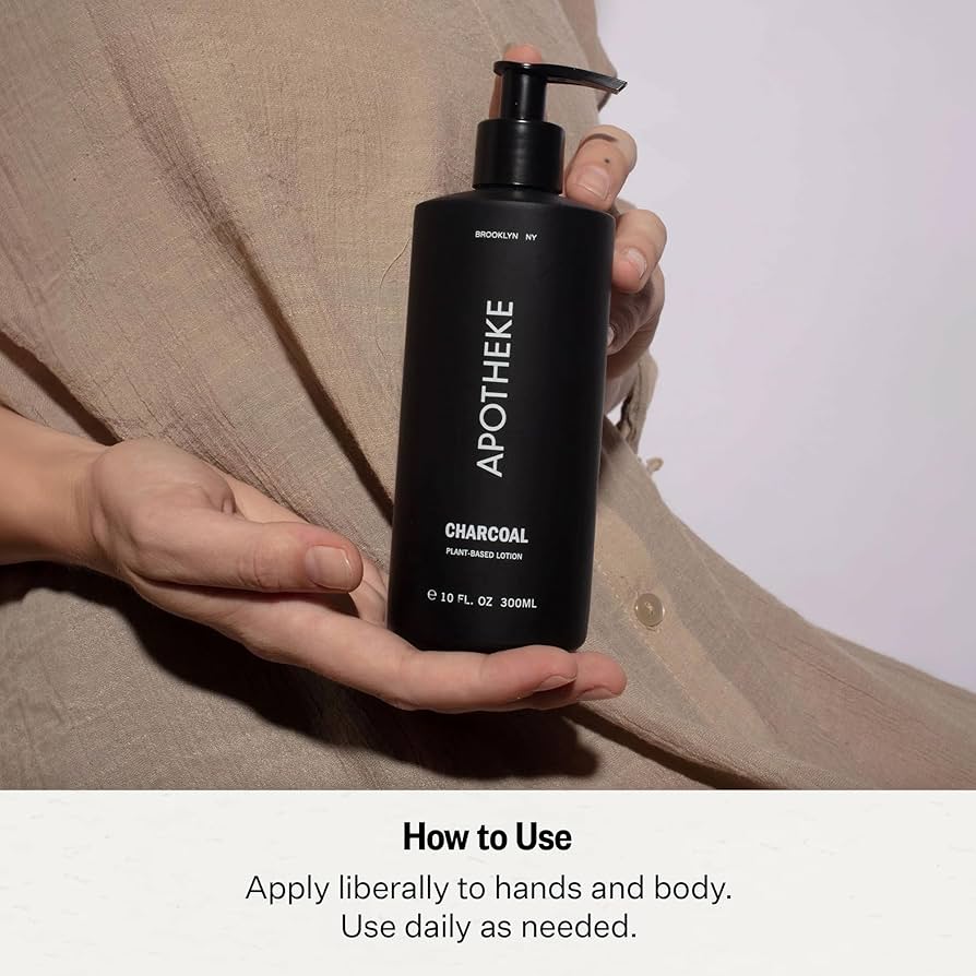 APOTHEKE Scented Hand & Body Lotion, Charcoal – 10 Fl Oz Nourishing Body Moisturizer Cream for Dry Skin – Gentle Daily Skincare for Men & Women with Natural Ingredients, All Skin Types