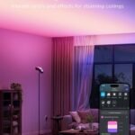 Govee Torchiere Floor Lamp with Matter, Alexa Compatible, RGBIC Warm Cool White Standing Lamp with 77 Scene Modes, Music Sync, 67″ Modern Floor Lamps for Living Room Bedroom, Black, 172 ft² Light Area