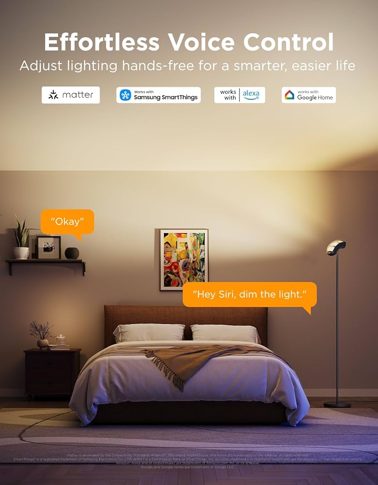 Govee Torchiere Floor Lamp with Matter, Alexa Compatible, RGBIC Warm Cool White Standing Lamp with 77 Scene Modes, Music Sync, 67″ Modern Floor Lamps for Living Room Bedroom, Black, 172 ft² Light Area