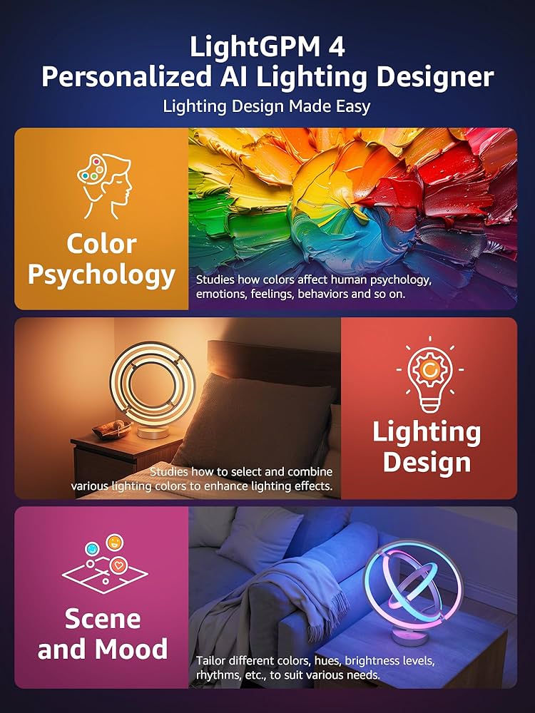Lepro TB1 AI Smart Table Lamp, RGB+IC Addressable Color Changing Desk Light Alexa Google Home Enable, Music Sync, DIY Endless Scenes, APP Control Cool LED Lamp for Room Decor Ambient Lighting, 2.4 GHz