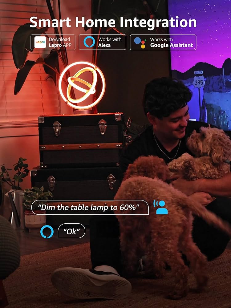 Lepro TB1 AI Smart Table Lamp, RGB+IC Addressable Color Changing Desk Light Alexa Google Home Enable, Music Sync, DIY Endless Scenes, APP Control Cool LED Lamp for Room Decor Ambient Lighting, 2.4 GHz