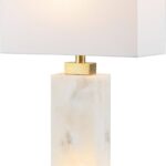 JONATHAN Y JYL6201A Elizabeth 27.5″ Alabaster LED Table Lamp Coastal Contemporary Bedside Desk Nightstand Lamp for Bedroom Living Room Office College Bookcase LED Bulb Included, White/Gold Leaf