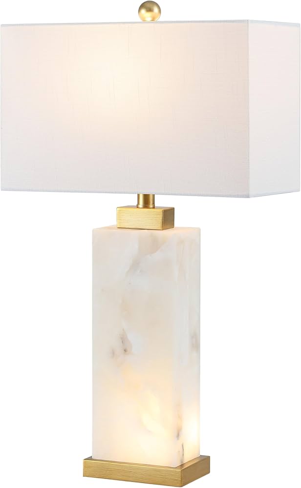 JONATHAN Y JYL6201A Elizabeth 27.5″ Alabaster LED Table Lamp Coastal Contemporary Bedside Desk Nightstand Lamp for Bedroom Living Room Office College Bookcase LED Bulb Included, White/Gold Leaf