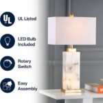 JONATHAN Y JYL6201A Elizabeth 27.5″ Alabaster LED Table Lamp Coastal Contemporary Bedside Desk Nightstand Lamp for Bedroom Living Room Office College Bookcase LED Bulb Included, White/Gold Leaf