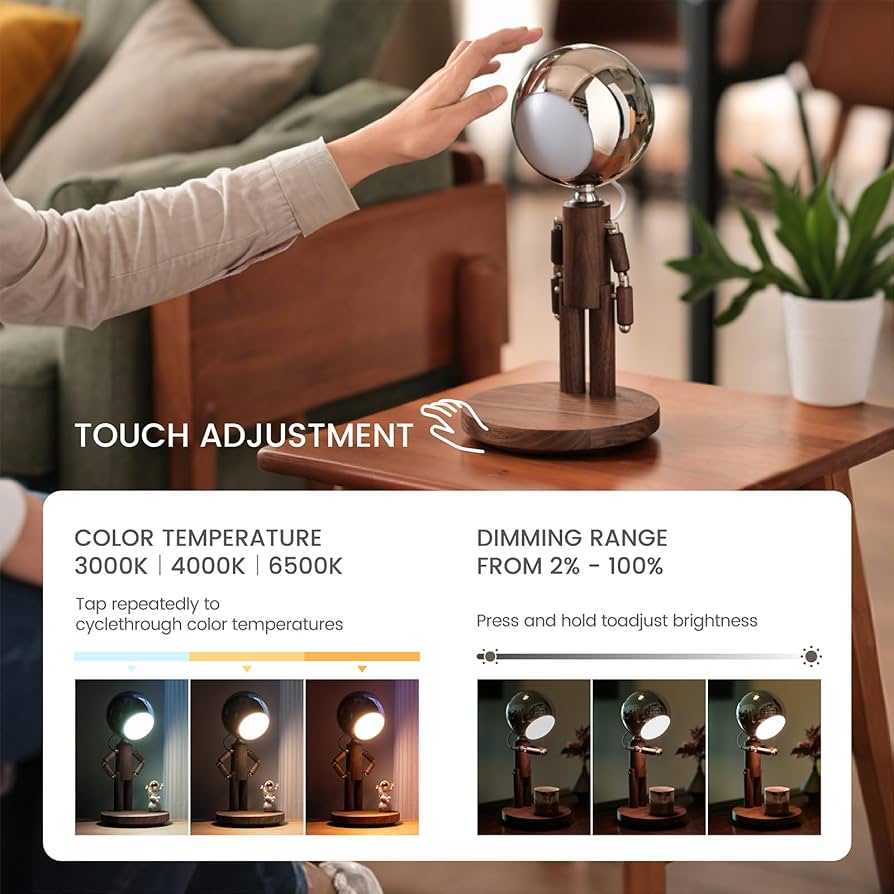 Cordless Table Lamp, Rechargeable Wooden Table Lamp with Touch Control & Adjustable Brightness, Cordless Decorative Bedside Lamp for Bedroom, Home Decor & Unique Gifts, Black Walnut