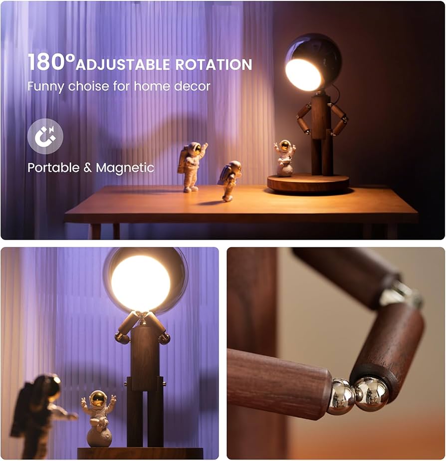 Cordless Table Lamp, Rechargeable Wooden Table Lamp with Touch Control & Adjustable Brightness, Cordless Decorative Bedside Lamp for Bedroom, Home Decor & Unique Gifts, Black Walnut