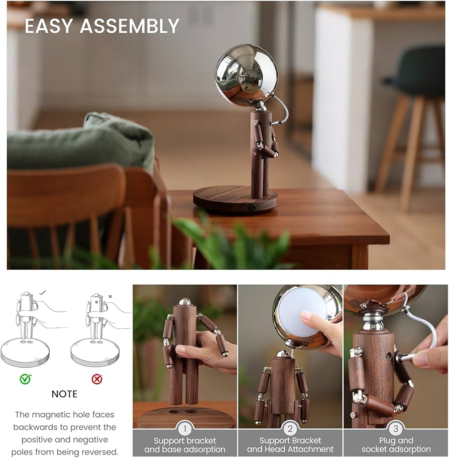 Cordless Table Lamp, Rechargeable Wooden Table Lamp with Touch Control & Adjustable Brightness, Cordless Decorative Bedside Lamp for Bedroom, Home Decor & Unique Gifts, Black Walnut