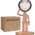 Pause Moon Lamp, Creative Wood LED Desk Lamp, Unique Decorative Lighting for Bedroom, Lamps for Night Stands, Rechargeable Cordless Lamp Office & Gift, Beech Wood