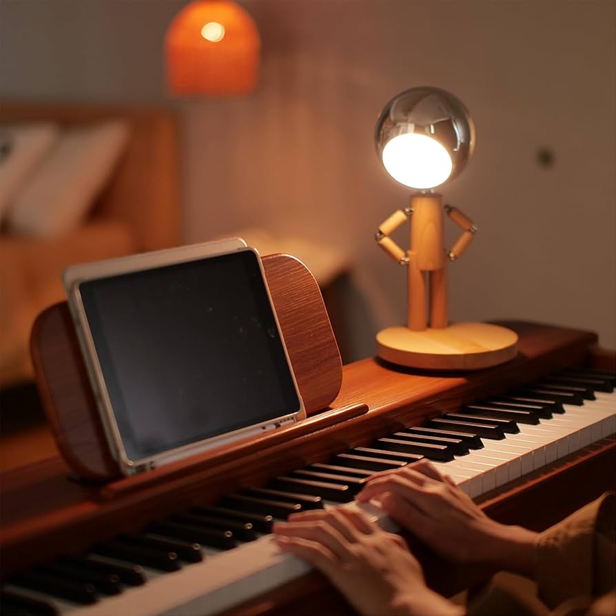 Pause Moon Lamp, Creative Wood LED Desk Lamp, Unique Decorative Lighting for Bedroom, Lamps for Night Stands, Rechargeable Cordless Lamp Office & Gift, Beech Wood