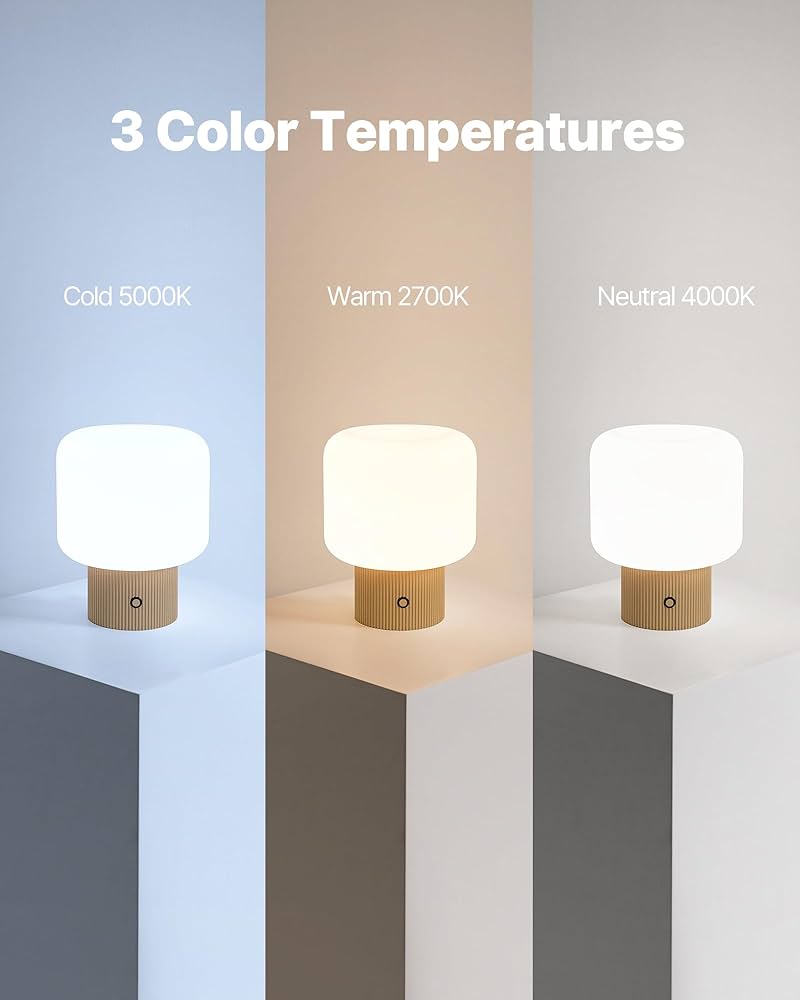 Halo Mushroom Lamp, 5W Cute Cordless Rechargeable Table Lamp with Glass Shade, 3 Color Temps LED Dimmable Ambient Lighting, Small Retro Touch Bedside Light for Bedroom Decor, Mustard Yellow