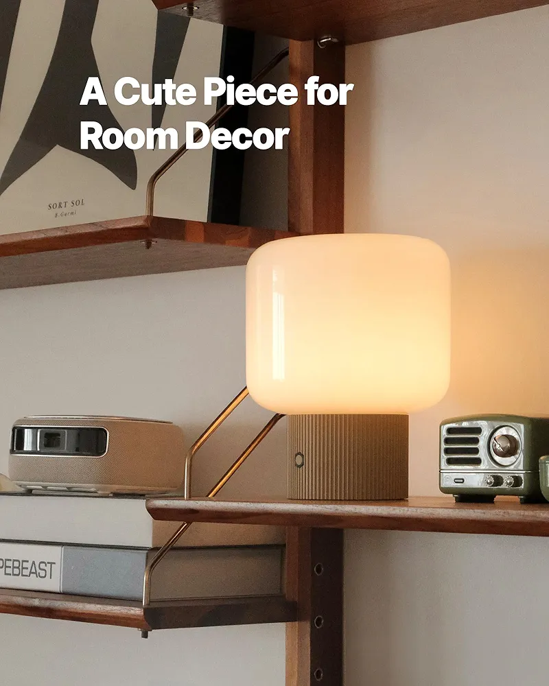 Halo Mushroom Lamp, 5W Cute Cordless Rechargeable Table Lamp with Glass Shade, 3 Color Temps LED Dimmable Ambient Lighting, Small Retro Touch Bedside Light for Bedroom Decor, Mustard Yellow