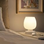 Touch Bedside Table Lamp – Modern Small Lamp for Bedroom Living Room Nightstand, Desk lamp with White Opal Glass Lamp Shade, Warm LED Bulb, 3 Way Dimmable, Simple Design