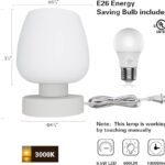Touch Bedside Table Lamp – Modern Small Lamp for Bedroom Living Room Nightstand, Desk lamp with White Opal Glass Lamp Shade, Warm LED Bulb, 3 Way Dimmable, Simple Design