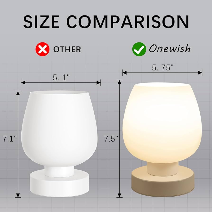 Touch Bedside Table Lamp – Modern Small Lamp for Bedroom Living Room Nightstand, Desk lamp with White Opal Glass Lamp Shade, Warm LED Bulb, 3 Way Dimmable, Simple Design