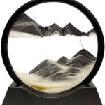 HYUGF Moving Sand Art Picture Decor, 3D Deep Sea Sandscape Liquid Motion, Round Glass Frame Display Flowing Sand Relaxing Gift for Kids Adults Home Office Work Desktop Decoration Toy (Black, 7″)