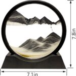 HYUGF Moving Sand Art Picture Decor, 3D Deep Sea Sandscape Liquid Motion, Round Glass Frame Display Flowing Sand Relaxing Gift for Kids Adults Home Office Work Desktop Decoration Toy (Black, 7″)