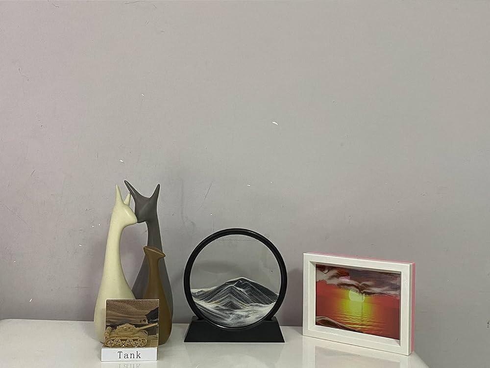 HYUGF Moving Sand Art Picture Decor, 3D Deep Sea Sandscape Liquid Motion, Round Glass Frame Display Flowing Sand Relaxing Gift for Kids Adults Home Office Work Desktop Decoration Toy (Black, 7″)