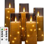 Flameless LED Candles with Timer 5 Pc Flickering Flameless Candles for Romantic Ambiance and Home Decoration Stable Acrylic Shell,with Embedded Star String，Battery Operated Candles（Grey）